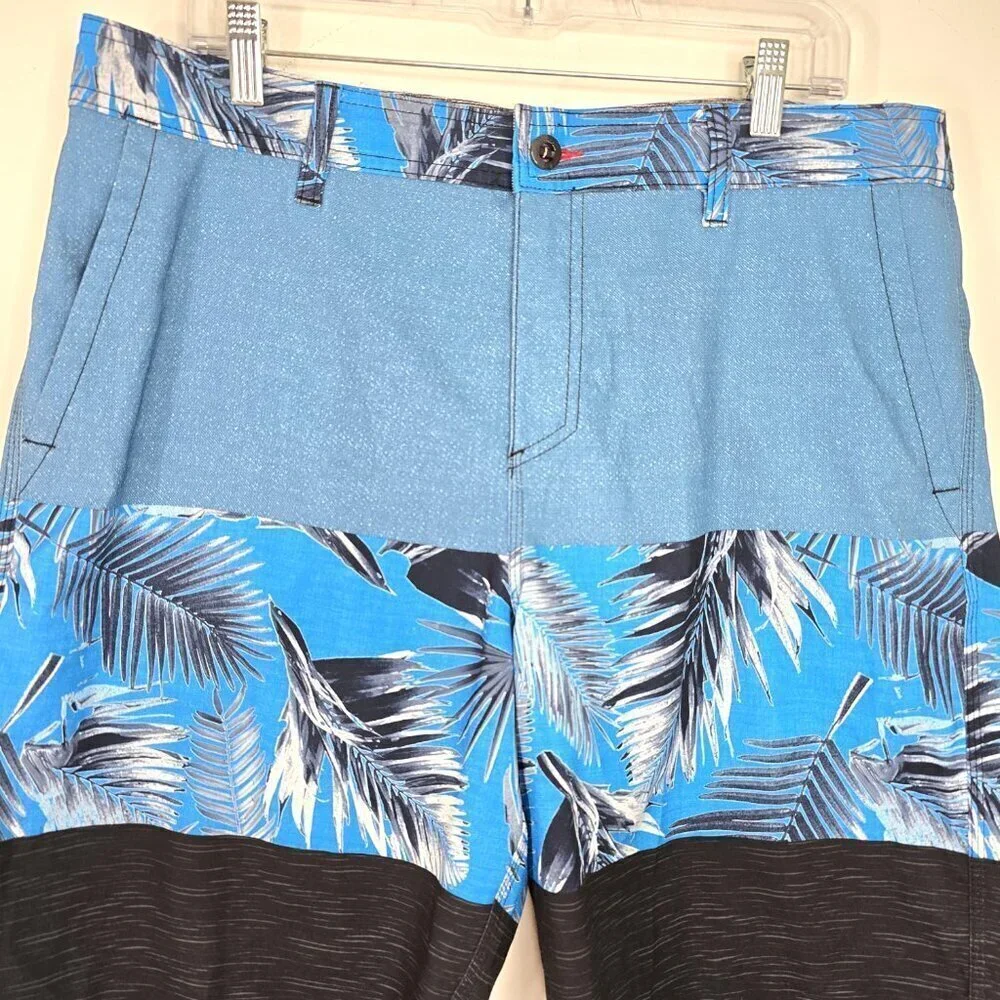 O'NEILL Mens Hybrid Palm Leaf Black Blue Surfing Swimming Board Shorts